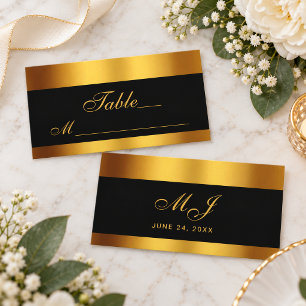 Luxury Black Gold Calligraphy Border Wedding Place Card