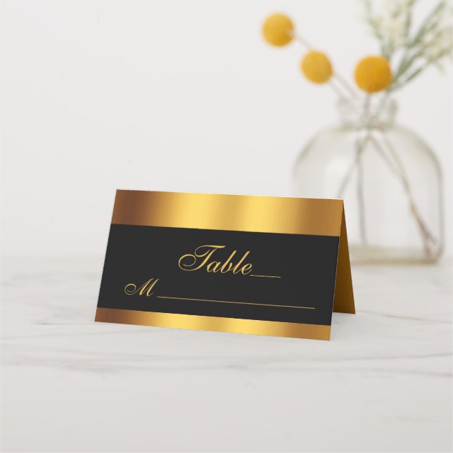 Luxury Black Gold Calligraphy Wedding Place Card (Front)