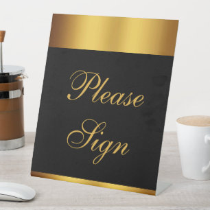Luxury Black Gold Calligraphy Wedding Please Sign