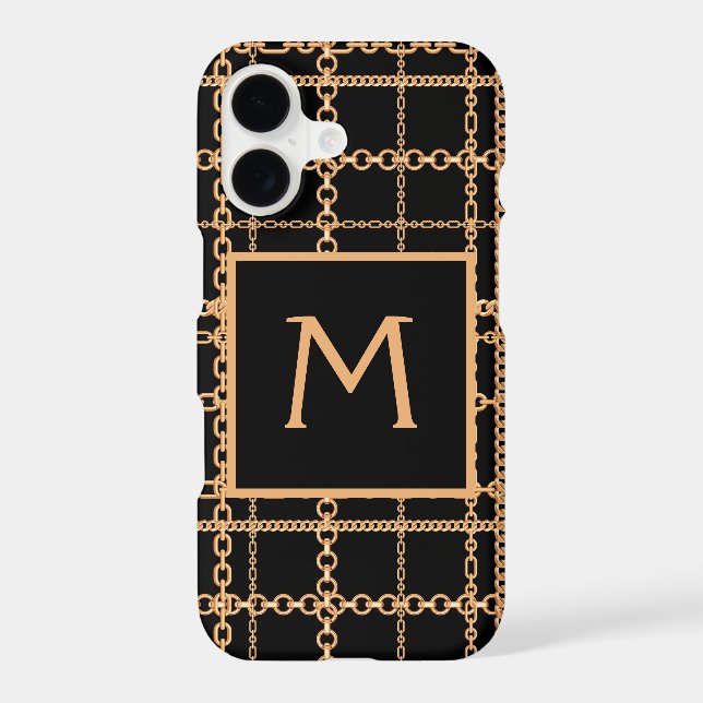 Luxury Black Gold Chain Pattern Monogram (Back)