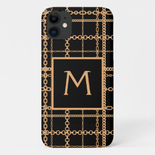 Luxury Black Gold Chain Pattern Monogram Case-Mate iPhone Case
