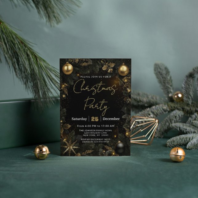 Luxury Black & Gold Christmas Party Invitation (Creator Uploaded)