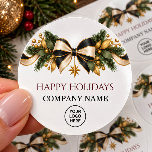 Luxury Black Gold Corporate Christmas Logo Holiday Classic Round Sticker