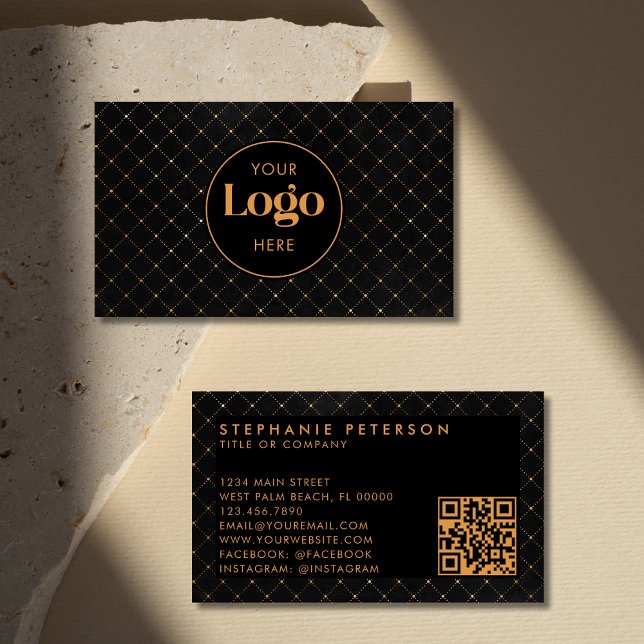 Luxury Black & Gold Custom Company Logo QR Code Business Card (Creator Uploaded)
