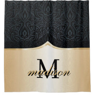 Luxury Black Gold Damask Floral Pattern Elegant Shower Curtain