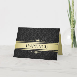 Luxury Black/Gold Damask Thank you Card