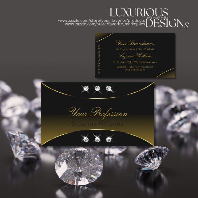 Luxury Black Gold Decor with Sparkling Diamonds Business Card (Creator Uploaded)