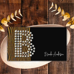 Luxury Black Gold Diamond Social Media Monogram Business Card