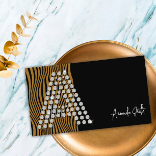 Luxury Black Gold Diamond Social Media Monogram Business Card