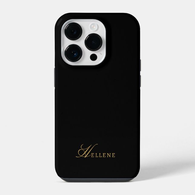 Luxury Black & Gold Elegant Script Monogram  iPhone Case (Back)