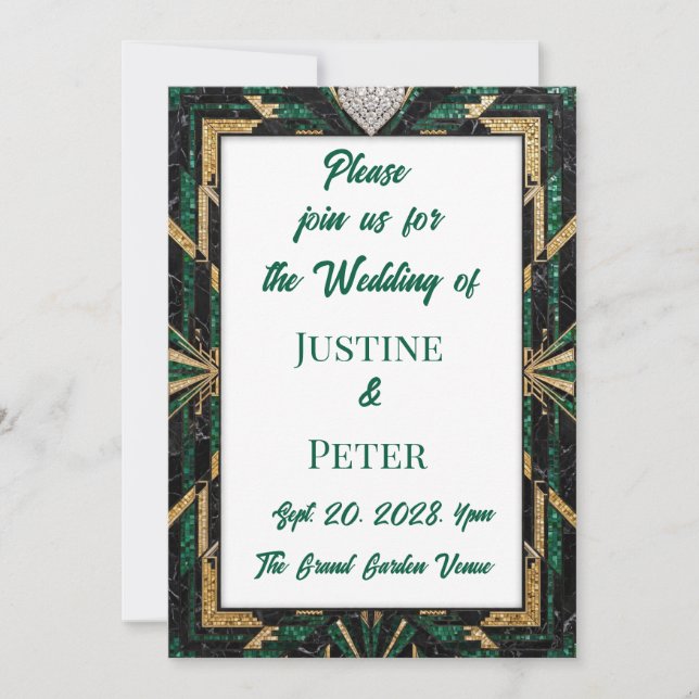 Luxury Black Gold Emerald Wedding Invitation (Front)