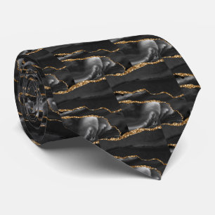 Luxury Black Gold Faux Glitter Faux Silk Tie
