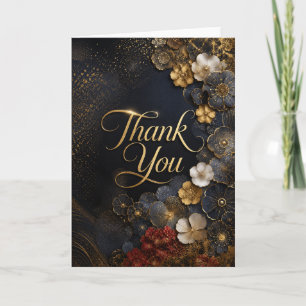  Luxury Black & Gold Floral Thank You Card   Elega