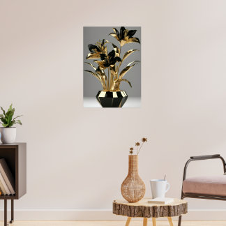 Luxury Black & Gold Floral Vase Wall Art Poster |