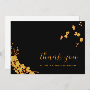 Luxury Black & Gold Flowers Thank You Card