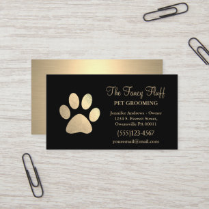 Luxury Black Gold Foil Dog Paw Grooming Service Business Card