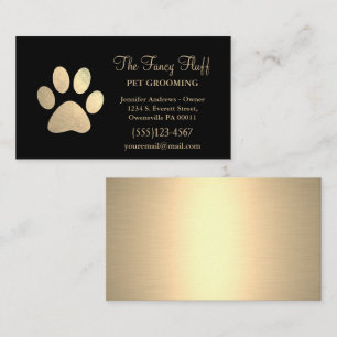 Luxury Black Gold Foil Dog Paw Grooming Service Business Card