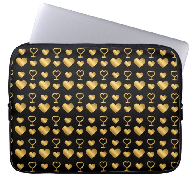 Luxury  Black Gold Foil Hearts  Laptop Sleeve (Front)