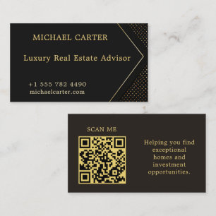 Luxury Black Gold Geometric Chevron Frame Business Card