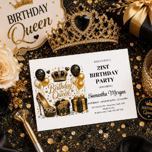 Luxury Black Gold Glitter Birthday Queen Celebrati Invitation