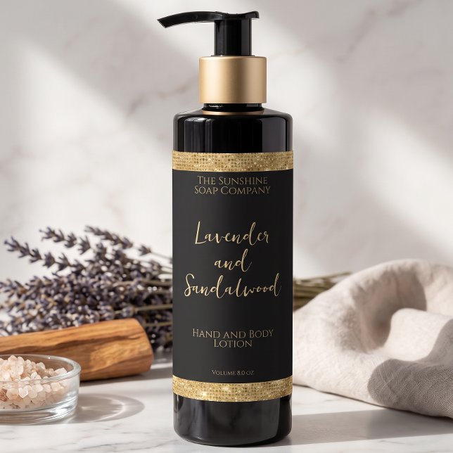 Luxury black & gold glitter cosmetics bottle label (Creator Uploaded)