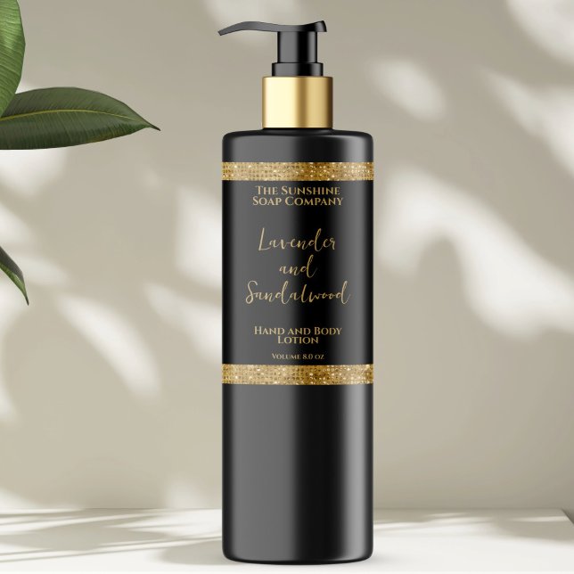 Luxury black & gold glitter cosmetics bottle label (Creator Uploaded)