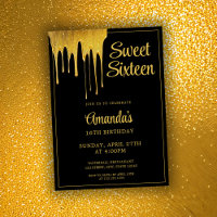 Luxury Black & Gold Glitter Drip Sweet 16 Birthday