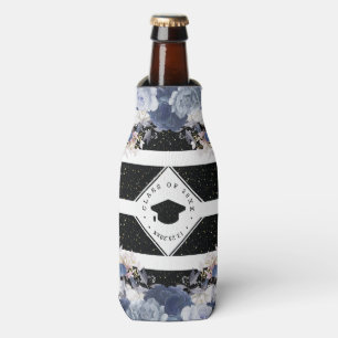 Luxury Black Gold Glitter Floral Graduation Bottle Cooler