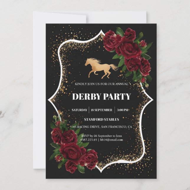 Luxury Black & Gold Glitter Kentucky Derby Invitat Invitation (Front)