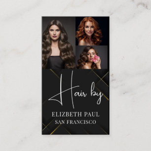 Luxury Black Gold Glitter lines with Photo Images  Business Card