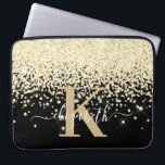 Luxury Black Gold Glitter Monogram Script  Laptop Sleeve<br><div class="desc">Luxury, Elegant, Modern, Girly gold glitter diamond confetti custom personalised monogrammed laptop sleeve on black. Features a faux yellow gold diamonds confetti on black. Beautiful first name signature template in hand lettering calligraphy swash tail font script. Add your name and monogram initial. Please note: this design is a printed photo...</div>