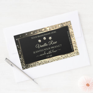 Luxury Black Gold Glitter Product Labels Diamonds