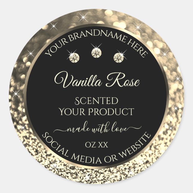 Luxury Black Gold Glitter Product Labels Diamonds (Front)