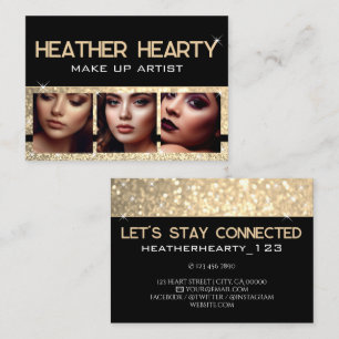 Luxury Black Gold Glitter Stars with Photo Images Business Card