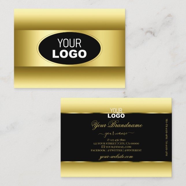 Luxury Black Gold Gradient Logo Golden Oval Frame Business Card (Front/Back)