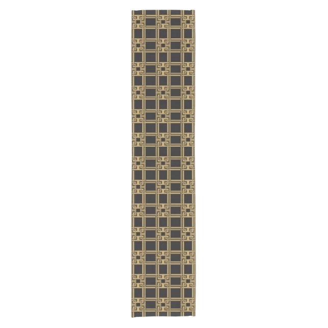 Luxury Black Gold Greek Key Pattern Short Table Runner (Front)