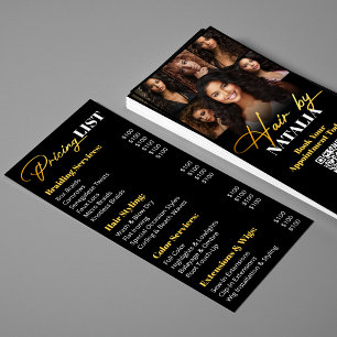 Luxury Black Gold Hair Salon Services Pricing List Menu