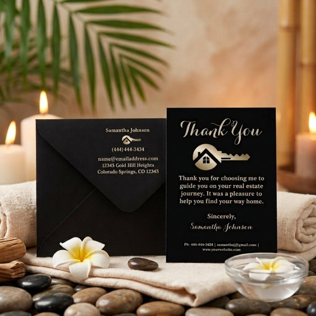 Luxury Black Gold Key Real Estate Agent Envelope (Creator Uploaded)