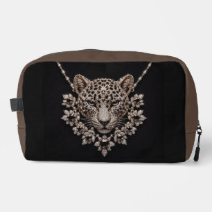 Luxury Black & Gold Leopard Floral Diamond Necklac Dopp Kit