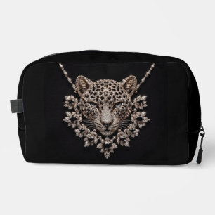 Luxury Black & Gold Leopard Floral Diamond Necklac Dopp Kit