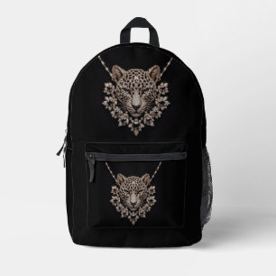 Luxury Black & Gold Leopard Floral Diamond Necklac Printed Backpack