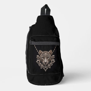 Luxury Black & Gold Leopard Floral Diamond Necklac Sling Bag