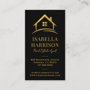 Luxury Black Gold Logo Real Estate Business Card
