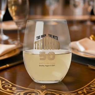 Luxury Black Gold Man Myth Legend 50th Thank You Stemless Wine Glass
