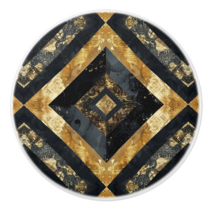Luxury Black Gold Marble Geometric Pattern Ceramic Knob