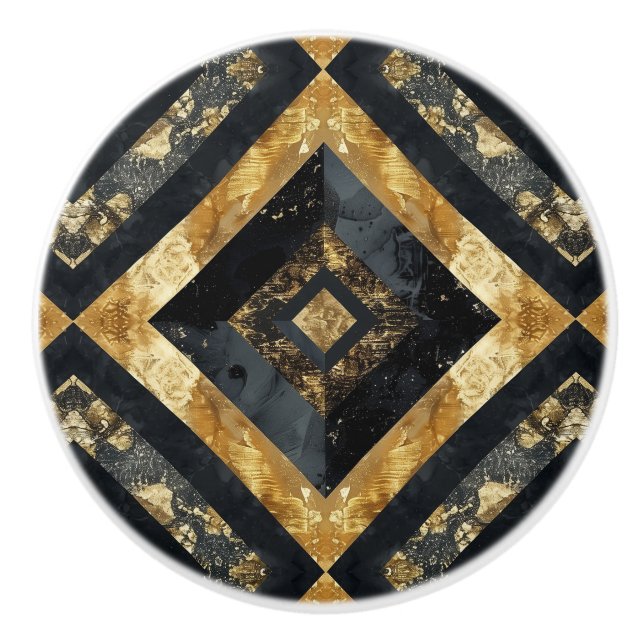 Luxury Black Gold Marble Geometric Pattern Ceramic Knob (Front)