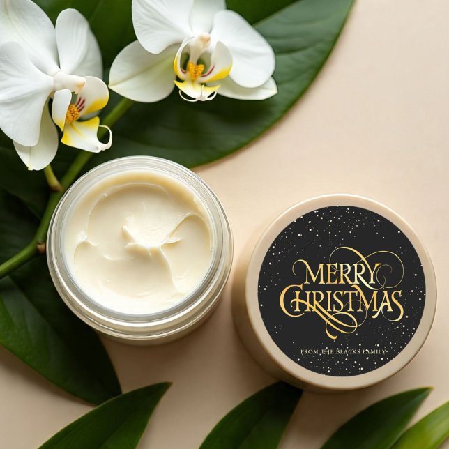 Luxury Black & Gold Merry Christmas Round Stickers (Creator Uploaded)