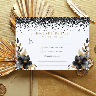 Luxury Black Gold Mexican Style Quinceañera Rsvp Enclosure Card