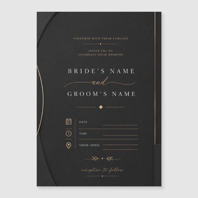 Luxury Black & Gold Minimalist Wedding Invitation  (Front)