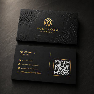 Luxury Black Gold Modern QR Code Real Estate Business Card